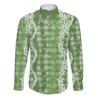 Hawaiian Ohia Lehua Lei Family Matching Summer Maxi Dress and Hawaiian Shirt Plaid Palaka Omaomao Pattern LT9 Dad's Shirt - Long Sleeve Green - Polynesian Pride