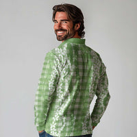 Hawaiian Ohia Lehua Lei Long Sleeve Polo Shirt Plaid Palaka Omaomao Pattern LT9 - Polynesian Pride