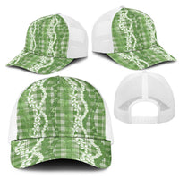 Hawaiian Ohia Lehua Lei Mesh Trucker Cap Plaid Palaka Omaomao Pattern - Polynesian Pride