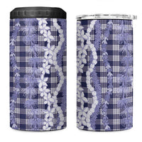 Hawaiian Ohia Lehua Lei 4 in 1 Can Cooler Tumbler Plaid Palaka Uliuli hohonu Pattern LT9 One Size: 16 oz Navy - Polynesian Pride