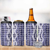 Hawaiian Ohia Lehua Lei 4 in 1 Can Cooler Tumbler Plaid Palaka Uliuli hohonu Pattern LT9 - Polynesian Pride
