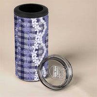 Hawaiian Ohia Lehua Lei 4 in 1 Can Cooler Tumbler Plaid Palaka Uliuli hohonu Pattern LT9 - Polynesian Pride