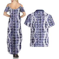Hawaiian Ohia Lehua Lei Couples Matching Summer Maxi Dress and Hawaiian Shirt Plaid Palaka Uliuli hohonu Pattern - Polynesian Pride