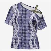 Hawaiian Ohia Lehua Lei Cross Shoulder Shirt Plaid Palaka Uliuli hohonu Pattern - Polynesian Pride