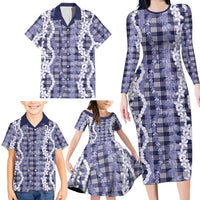 Hawaiian Ohia Lehua Lei Family Matching Long Sleeve Bodycon Dress and Hawaiian Shirt Plaid Palaka Uliuli hohonu Pattern LT9 - Polynesian Pride