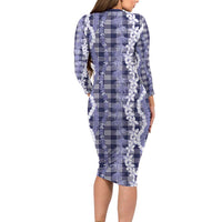 Hawaiian Ohia Lehua Lei Family Matching Long Sleeve Bodycon Dress and Hawaiian Shirt Plaid Palaka Uliuli hohonu Pattern LT9 - Polynesian Pride