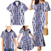 Hawaiian Ohia Lehua Lei Family Matching Mermaid Dress and Hawaiian Shirt Plaid Palaka Uliuli hohonu Pattern LT9 - Polynesian Pride