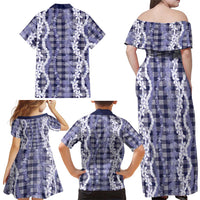 Hawaiian Ohia Lehua Lei Family Matching Off Shoulder Maxi Dress and Hawaiian Shirt Plaid Palaka Uliuli hohonu Pattern LT9 - Polynesian Pride