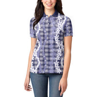 Hawaiian Ohia Lehua Lei Women Polo Shirt Plaid Palaka Uliuli hohonu Pattern - Polynesian Pride