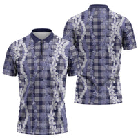 Hawaiian Ohia Lehua Lei Zipper Polo Shirt Plaid Palaka Uliuli hohonu Pattern - Polynesian Pride