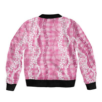 Hawaiian Ohia Lehua Lei Bomber Jacket Plaid Palaka Akala Pattern - Polynesian Pride