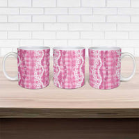 Hawaiian Ohia Lehua Lei Ceramic Mug Plaid Palaka Akala Pattern - Polynesian Pride