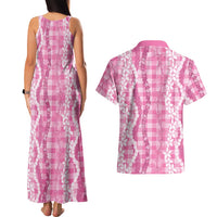 Hawaiian Ohia Lehua Lei Couples Matching Tank Maxi Dress and Hawaiian Shirt Plaid Palaka Akala Pattern - Polynesian Pride