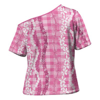 Hawaiian Ohia Lehua Lei Cross Shoulder Shirt Plaid Palaka Akala Pattern - Polynesian Pride