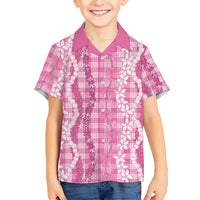 Hawaiian Ohia Lehua Lei Family Matching Off The Shoulder Long Sleeve Dress and Hawaiian Shirt Plaid Palaka Akala Pattern LT9 - Polynesian Pride
