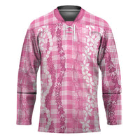 Hawaiian Ohia Lehua Lei Hockey Jersey Plaid Palaka Akala Pattern - Polynesian Pride