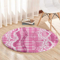 Hawaiian Ohia Lehua Lei Round Carpet Plaid Palaka Akala Pattern - Polynesian Pride