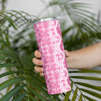 Hawaiian Ohia Lehua Lei Skinny Tumbler Plaid Palaka Akala Pattern - Polynesian Pride