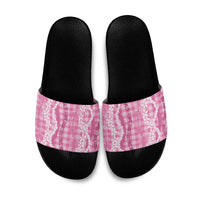 Hawaiian Ohia Lehua Lei Slide Sandals Plaid Palaka Akala Pattern - Polynesian Pride
