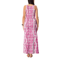 Hawaiian Ohia Lehua Lei Tank Maxi Dress Plaid Palaka Akala Pattern - Polynesian Pride