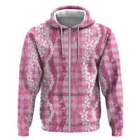 Hawaiian Ohia Lehua Lei Zip Hoodie Plaid Palaka Akala Pattern - Polynesian Pride