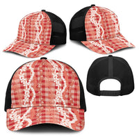 Hawaiian Ohia Lehua Lei Baseball Net Cap Plaid Palaka Ulaula Pattern - Polynesian Pride