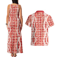 Hawaiian Ohia Lehua Lei Couples Matching Tank Maxi Dress and Hawaiian Shirt Plaid Palaka Ulaula Pattern - Polynesian Pride