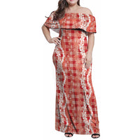 Hawaiian Ohia Lehua Lei Family Matching Off Shoulder Maxi Dress and Hawaiian Shirt Plaid Palaka Ulaula Pattern LT9 Red - Polynesian Pride