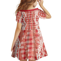 Hawaiian Ohia Lehua Lei Family Matching Off Shoulder Short Dress and Hawaiian Shirt Plaid Palaka Ulaula Pattern LT9 - Polynesian Pride