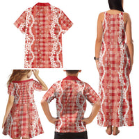 Hawaiian Ohia Lehua Lei Family Matching Tank Maxi Dress and Hawaiian Shirt Plaid Palaka Ulaula Pattern LT9 - Polynesian Pride
