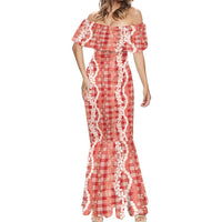 Hawaiian Ohia Lehua Lei Mermaid Dress Plaid Palaka Ulaula Pattern - Polynesian Pride