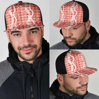 Hawaiian Ohia Lehua Lei Mesh Trucker Cap Plaid Palaka Ulaula Pattern - Polynesian Pride
