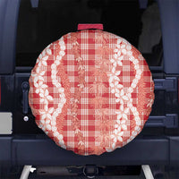 Hawaiian Ohia Lehua Lei Spare Tire Cover Plaid Palaka Ulaula Pattern LT9 No hole Red - Polynesian Pride