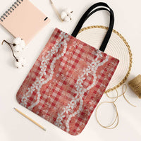 Hawaiian Ohia Lehua Lei Tote Bag Plaid Palaka Ulaula Pattern - Polynesian Pride