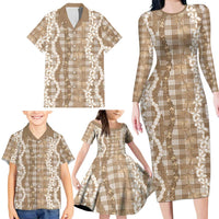 Hawaiian Ohia Lehua Lei Family Matching Long Sleeve Bodycon Dress and Hawaiian Shirt Plaid Palaka Kalaihaahaa Pattern LT9 - Polynesian Pride