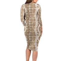 Hawaiian Ohia Lehua Lei Family Matching Long Sleeve Bodycon Dress and Hawaiian Shirt Plaid Palaka Kalaihaahaa Pattern LT9 - Polynesian Pride