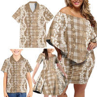 Hawaiian Ohia Lehua Lei Family Matching Off Shoulder Short Dress and Hawaiian Shirt Plaid Palaka Kalaihaahaa Pattern LT9 - Polynesian Pride