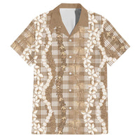 Hawaiian Ohia Lehua Lei Family Matching Summer Maxi Dress and Hawaiian Shirt Plaid Palaka Kalaihaahaa Pattern LT9 Dad's Shirt - Short Sleeve Tan - Polynesian Pride