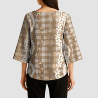 Hawaiian Ohia Lehua Lei Kimono Sleeve Blouse Plaid Palaka Kalaihaahaa Pattern - Polynesian Pride