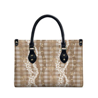 Hawaiian Ohia Lehua Lei Leather Bag Plaid Palaka Kalaihaahaa Pattern - Polynesian Pride