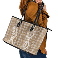 Hawaiian Ohia Lehua Lei Leather Tote Bag Plaid Palaka Kalaihaahaa Pattern - Polynesian Pride