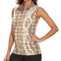 Hawaiian Ohia Lehua Lei Women Sleeveless Polo Shirt Plaid Palaka Kalaihaahaa Pattern - Polynesian Pride