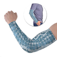 Hawaiian Ohia Lehua Lei Arm Sleeves Plaid Palaka Uliuli Omaomao Pattern - Polynesian Pride