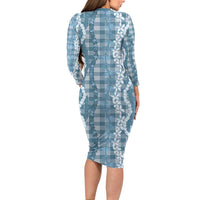 Hawaiian Ohia Lehua Lei Family Matching Long Sleeve Bodycon Dress and Hawaiian Shirt Plaid Palaka Uliuli Omaomao Pattern LT9 - Polynesian Pride