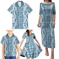 Hawaiian Ohia Lehua Lei Family Matching Puletasi and Hawaiian Shirt Plaid Palaka Uliuli Omaomao Pattern - Polynesian Pride