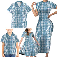 Hawaiian Ohia Lehua Lei Family Matching Short Sleeve Bodycon Dress and Hawaiian Shirt Plaid Palaka Uliuli Omaomao Pattern LT9 - Polynesian Pride