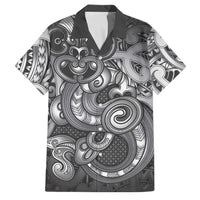 Aotearoa Maori Hei Tiki Family Matching Off The Shoulder Long Sleeve Dress and Hawaiian Shirt Kiwikiwi Kowhaiwhai Puhoro Motif LT9 Dad's Shirt - Short Sleeve Grey - Polynesian Pride