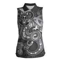 Aotearoa Maori Hei Tiki Women Sleeveless Polo Shirt Kiwikiwi Kowhaiwhai Puhoro Motif LT9 Female Grey - Polynesian Pride