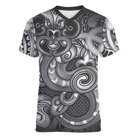 Aotearoa Maori Hei Tiki Women V-Neck T-Shirt Kiwikiwi Kowhaiwhai Puhoro Motif LT9 Female Grey - Polynesian Pride