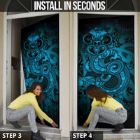 Aotearoa Maori Hei Tiki Door Cover Kikorangi Kowhaiwhai Puhoro Motif